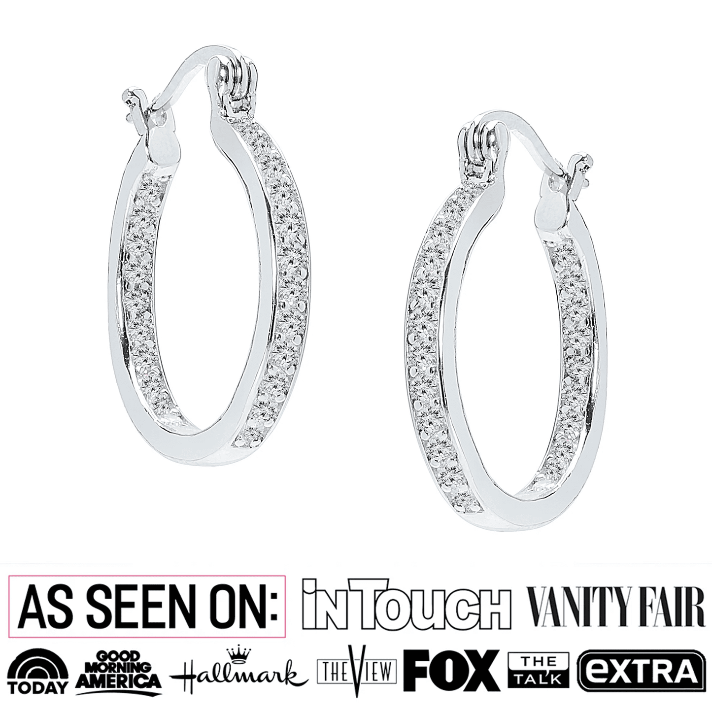 Cate & Chloe Margot 18k White Gold Plated 24mm Hoop Earrings with Simulated Diamonds Gift for Women