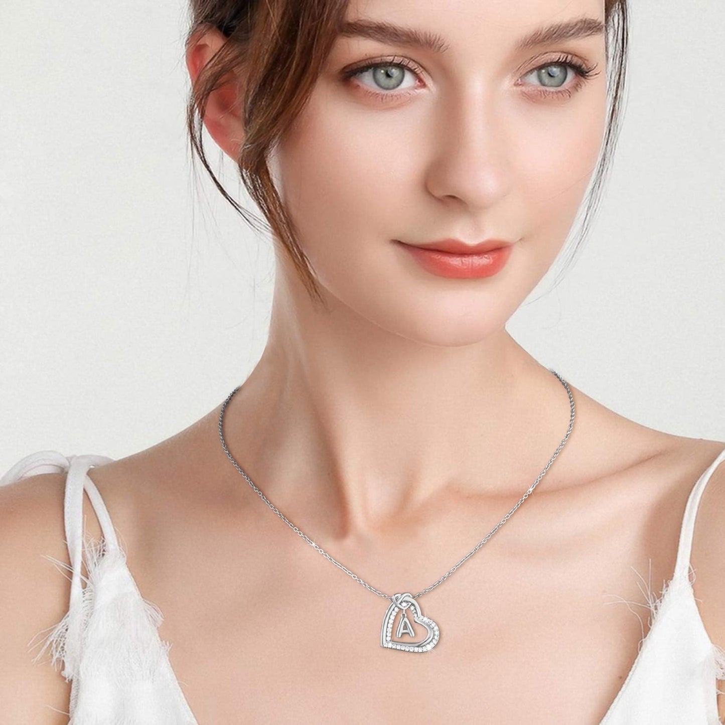 APSVO 18K White Gold Plated Love Heart Initial Necklaces for Women Girls CZ S925 Sterling Silver Letter A Pendant Chain Graduation Wedding Birthday Jewelry Gifts Ideas Teen Kids Mom Wife Bride Age