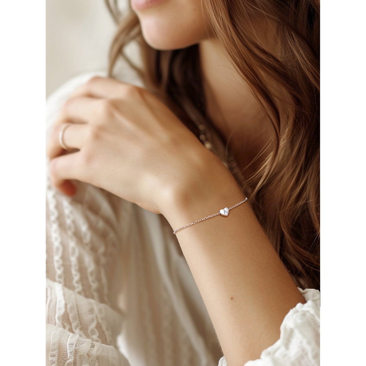 Silvora Initial Heart Bracelet Charms Bracelets 925 Sterling Silver Chain Bracelets for Women - Letter A
