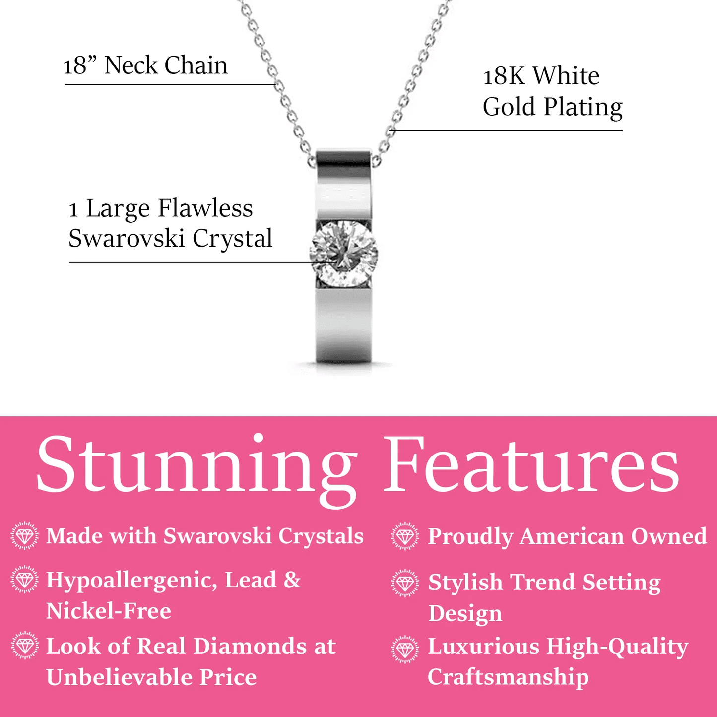 Cate & Chloe Nailea 18k White Gold Plated Pendant Necklace with Swarovski Crystals Gift for Women