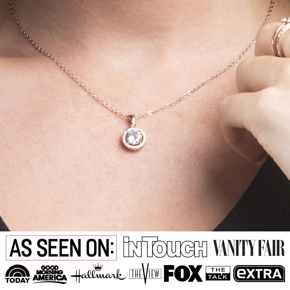Cate & Chloe Blake 18k White Gold Plated Halo Pendant Necklace with Simulated Crystals for Women