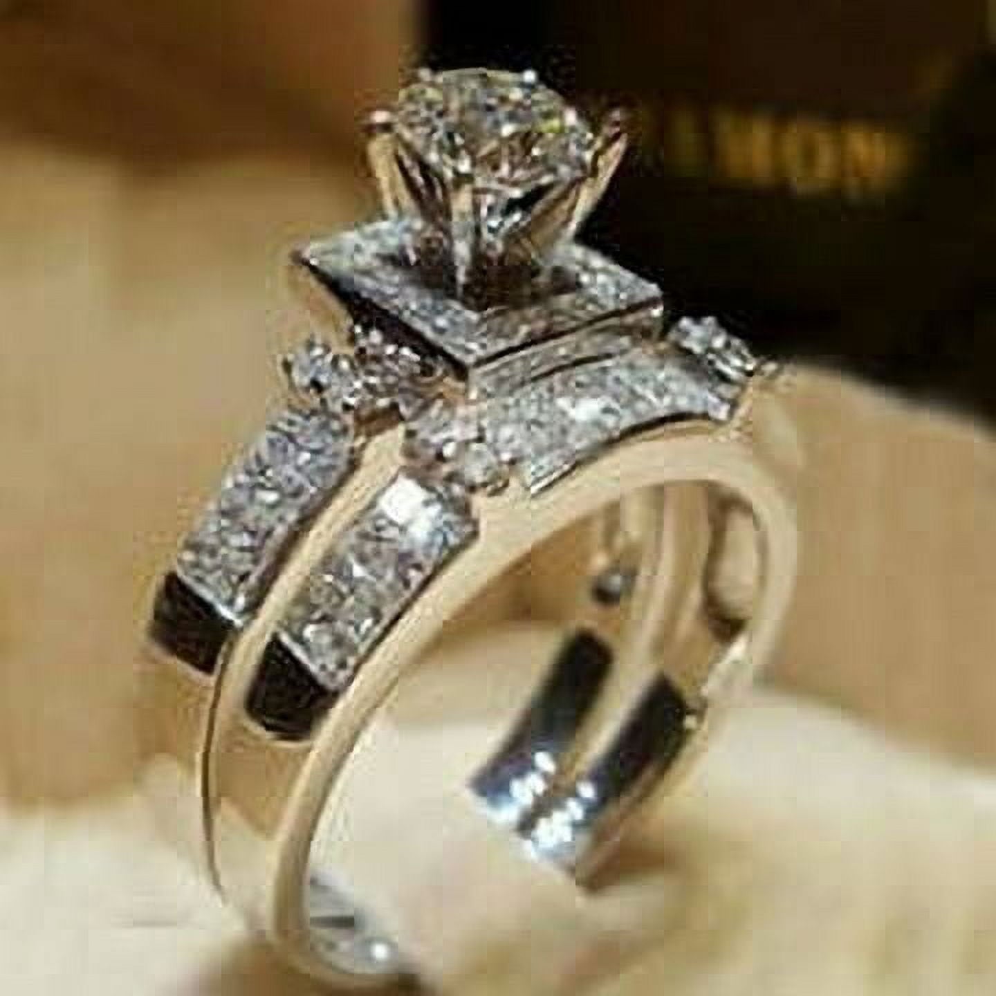 925 Sterling Silver Pure Natural Gemstone White Sapphire Ring Set