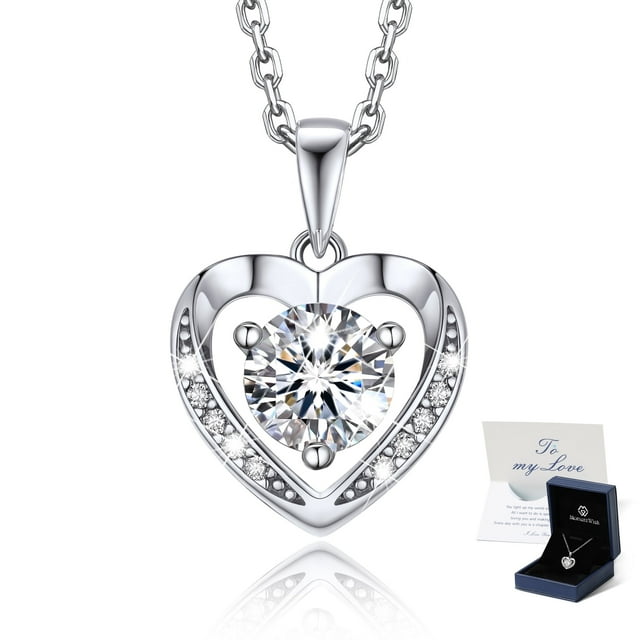 Momentwish 1 Carat Moissanite Pendant Necklace for Women Sterling Silver D Color VVS1 Simulated Diamond Heart Necklace Gifts for Her