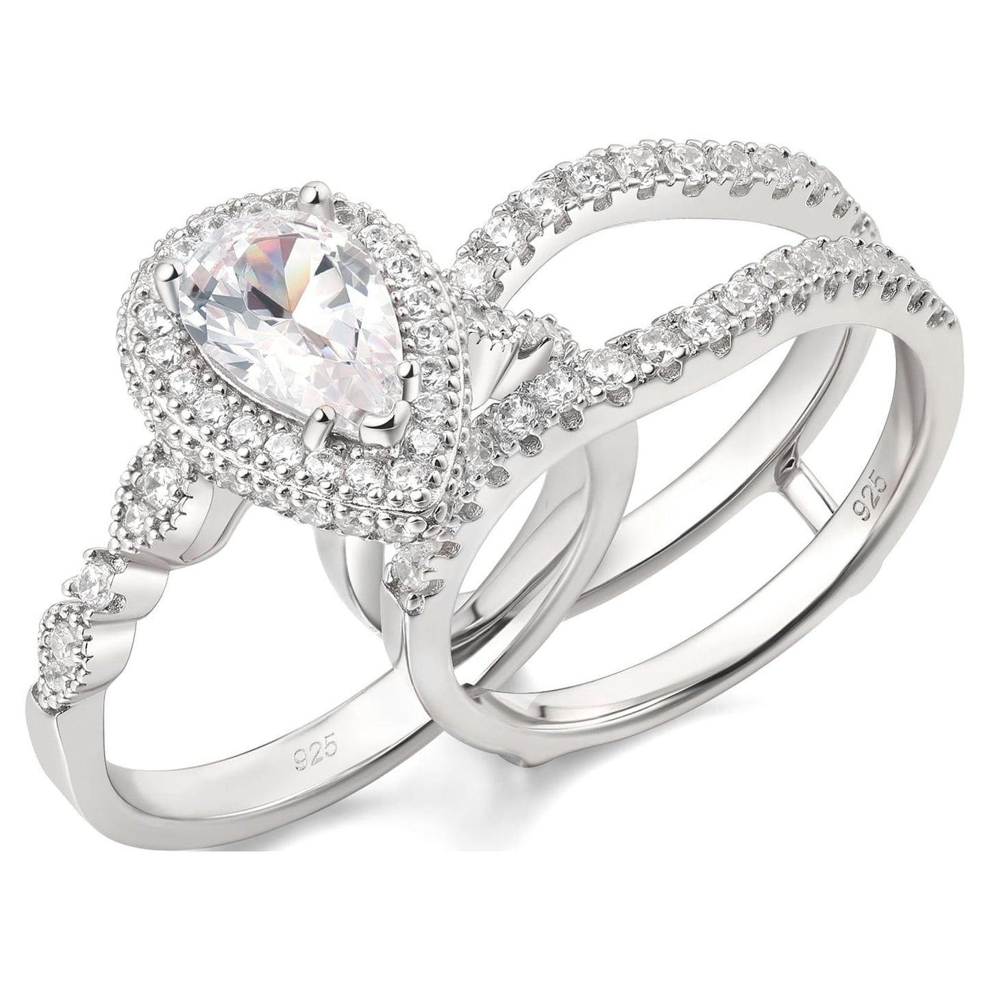 Newshe Jewellery Wedding Rings for Women Bridal Ring Enhancer Engagement Ring 3Ct Pear White Gold 925 Sterling Silver 5A Cz Size 7