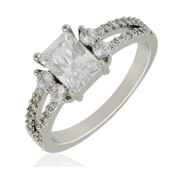 Women's Believe in Brilliance Fine Silver Plate AAA CZ Engagement Ring in Size 7