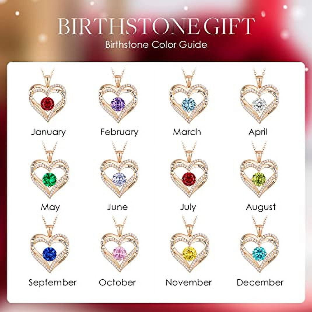HESHPAWS Love Pendant Necklaces for Women with Birthstone Zirconia, Christmas Birthday Anniversary Jewelry Gift for Women wife