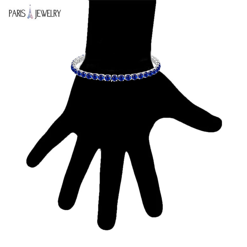 Paris Jewelry 18k White Gold 6 Cttw Blue Sapphire Round Adjustable Tennis Bracelet For Women Plated
