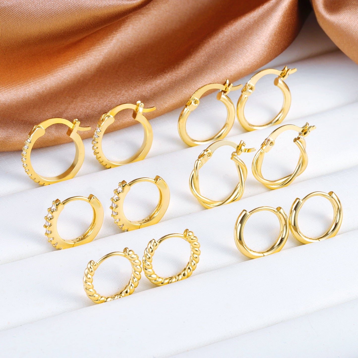 Alexcraft Juego de Aretes Tipo Aro de Oro de 14 Quilates, Hipoalergénicos, 6 Pares