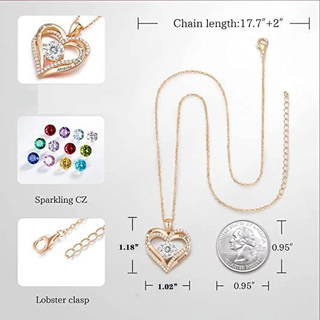 HESHPAWS Love Pendant Necklaces for Women with Birthstone Zirconia, Christmas Birthday Anniversary Jewelry Gift for Women wife