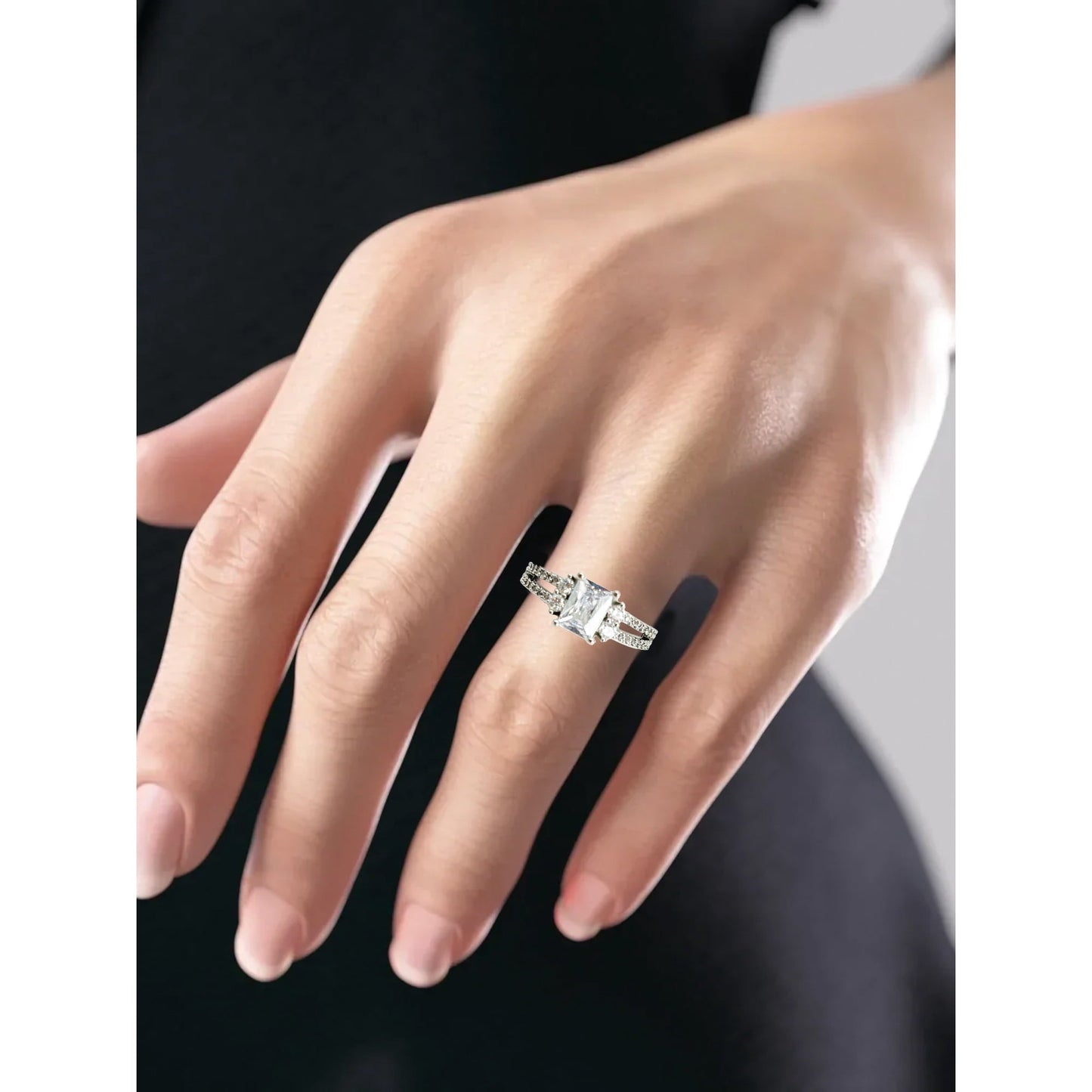 Women's Believe in Brilliance Fine Silver Plate AAA CZ Engagement Ring in Size 7