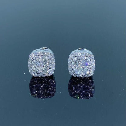 2Ct Round Cut VS1 Moissanite Men's Cluster Stud Earrings 14K White Gold Finish