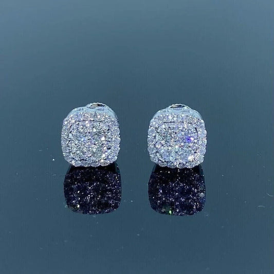 2Ct Round Cut VS1 Moissanite Men's Cluster Stud Earrings 14K White Gold Finish