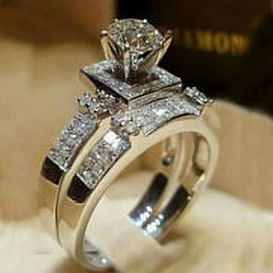 925 Sterling Silver Pure Natural Gemstone White Sapphire Ring Set