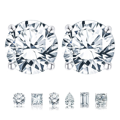 JeenMata 4 Prong 2 Carat Round Shaped Moissanite Solitaire Stud Earrings in 18k White Gold Plating for Women
