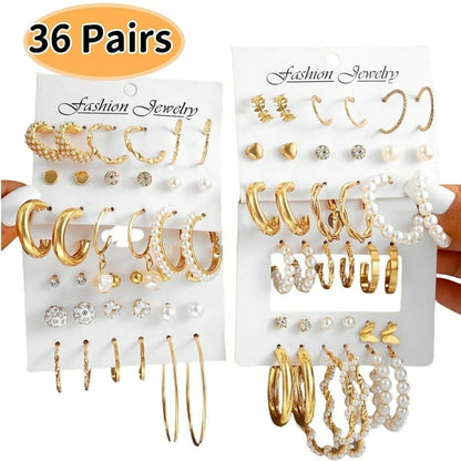 Kabuer Juego de Pendientes de Perla y Aro Dorado Joyería de Moda, 36 Pares