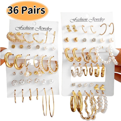 Kabuer Juego de Pendientes de Perla y Aro Dorado Joyería de Moda, 36 Pares