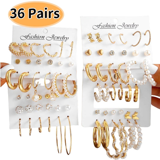 Kabuer Juego de Pendientes de Perla y Aro Dorado Joyería de Moda, 36 Pares