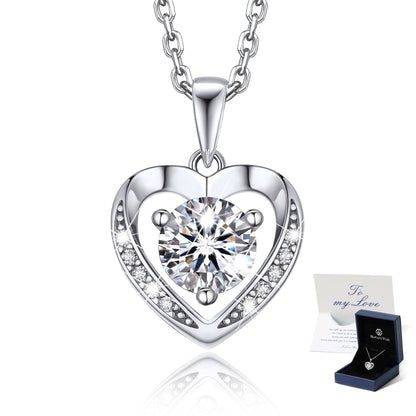 Momentwish 1 Carat Moissanite Pendant Necklace for Women Sterling Silver D Color VVS1 Simulated Diamond Heart Necklace Gifts for Her