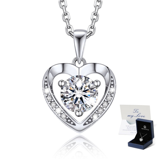 Momentwish 1 Carat Moissanite Pendant Necklace for Women Sterling Silver D Color VVS1 Simulated Diamond Heart Necklace Gifts for Her