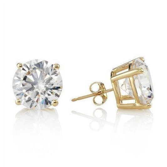 RMZ GOLD NYC 14K Gold Plated  Round Brilliant Cut Solitaire Stud Earrings, 1.5 ct. t.w, 14K Gold