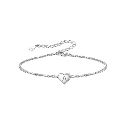 Silvora Initial Heart Bracelet Charms Bracelets 925 Sterling Silver Chain Bracelets for Women - Letter A