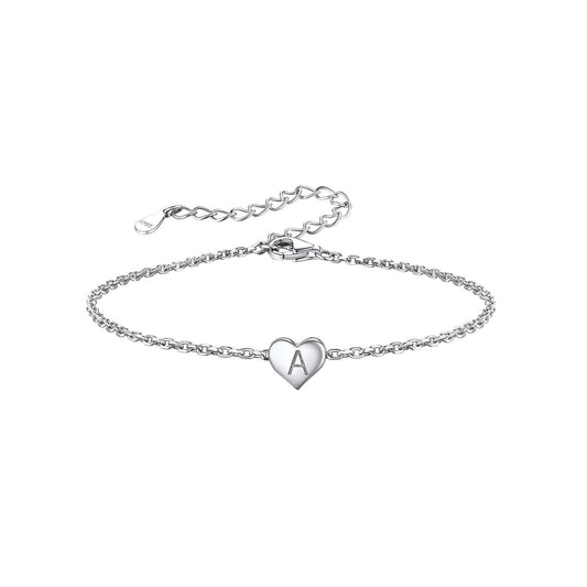 Silvora Initial Heart Bracelet Charms Bracelets 925 Sterling Silver Chain Bracelets for Women - Letter A