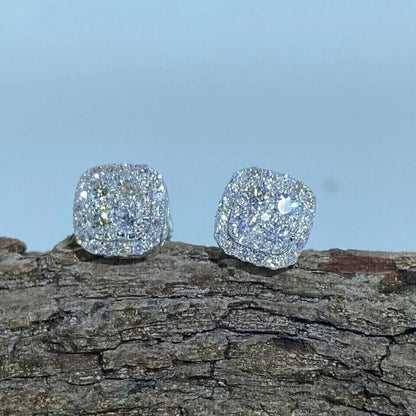 2Ct Round Cut VS1 Moissanite Men's Cluster Stud Earrings 14K White Gold Finish